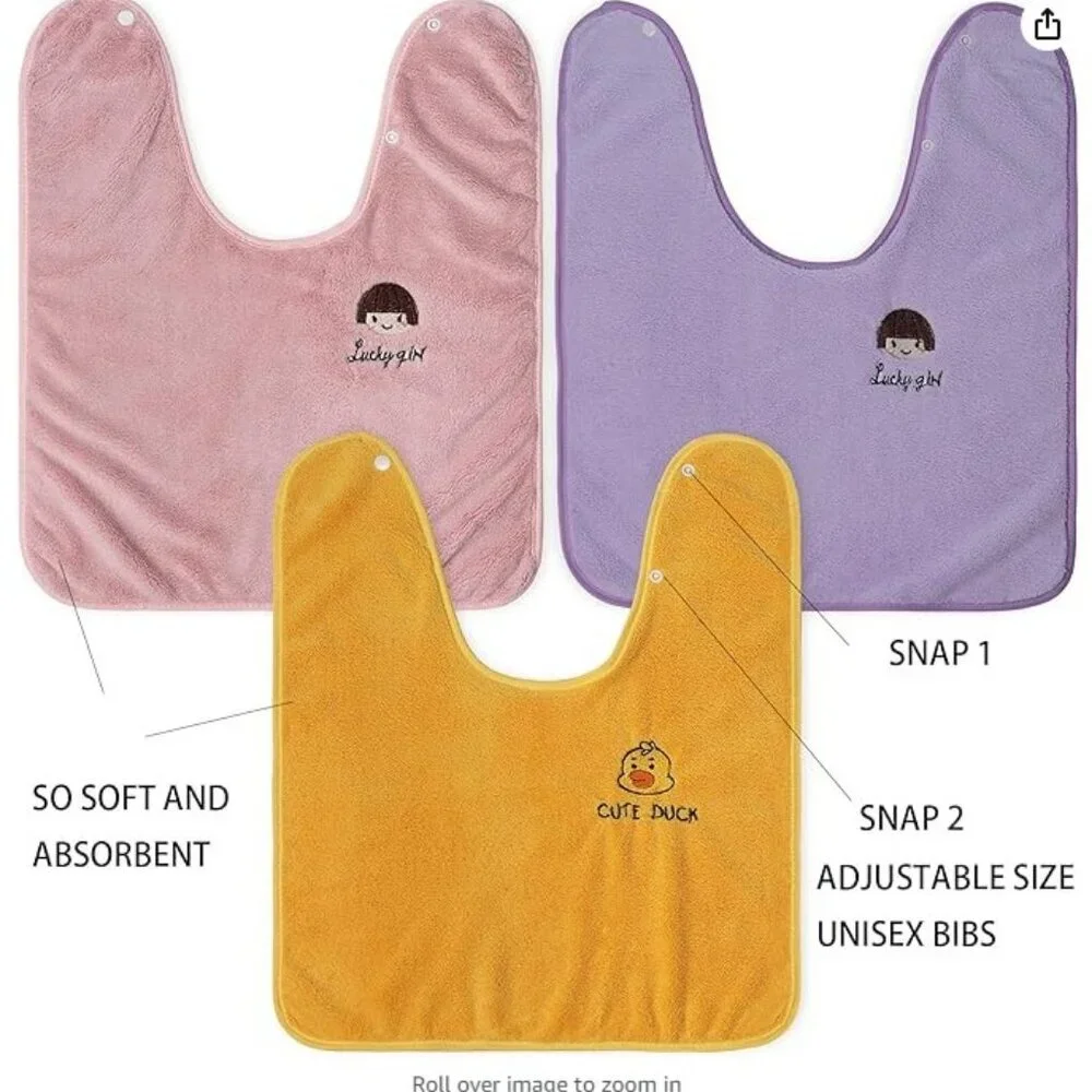 RAXIFU 6 Pack Super Soft Large Towel Bibs for Girls 12-18 Months